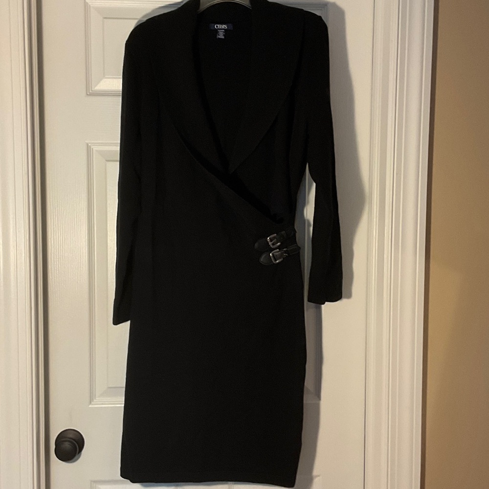 Chaps Black Long Sleeve Dress with Buckle Detail